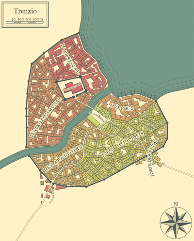 Cité de Trenzio, générée avec https://watabou.itch.io/medieval-fantasy-city-generator